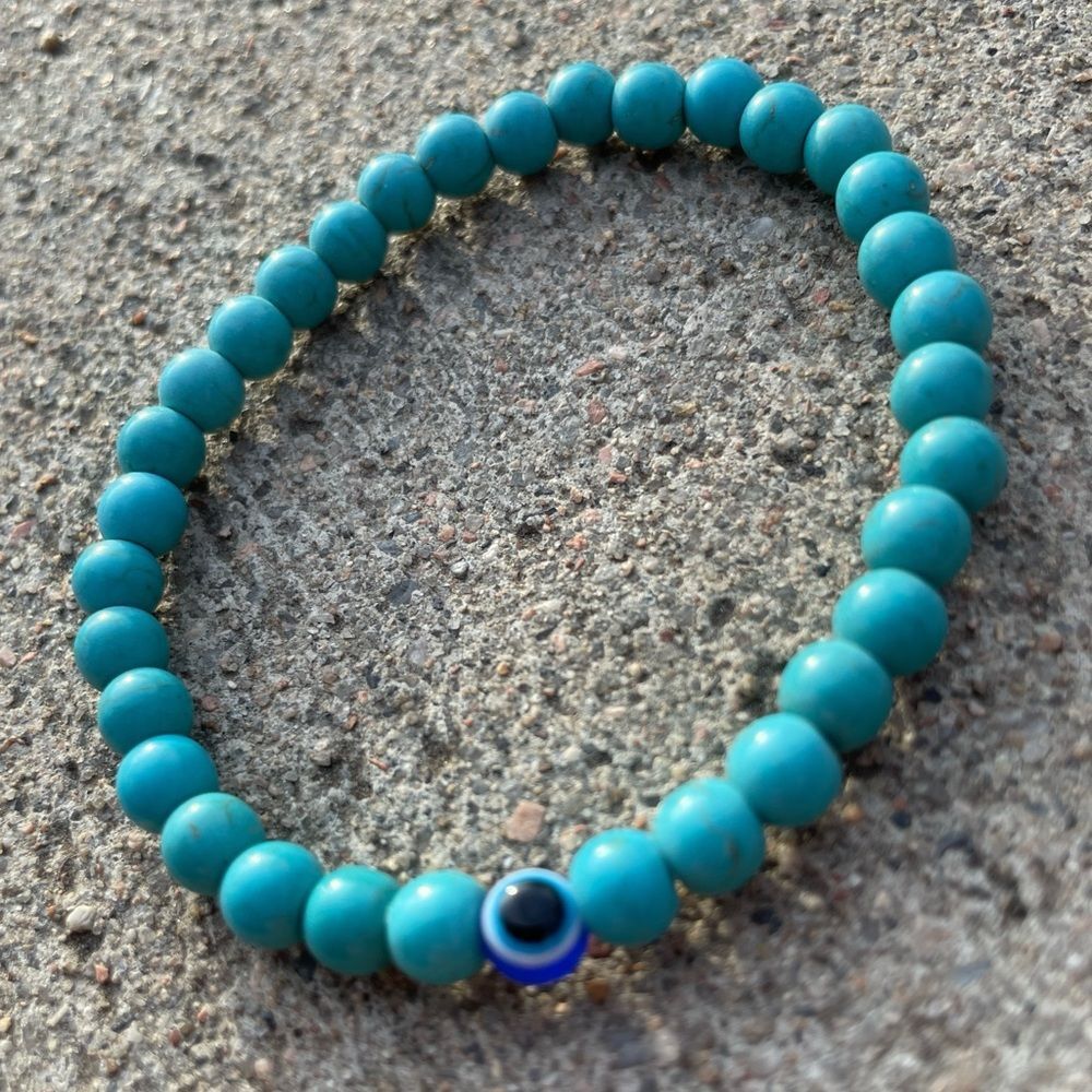 Evil Eye Turquoise Beaded Bracelet with protection Charm friendship blue gift